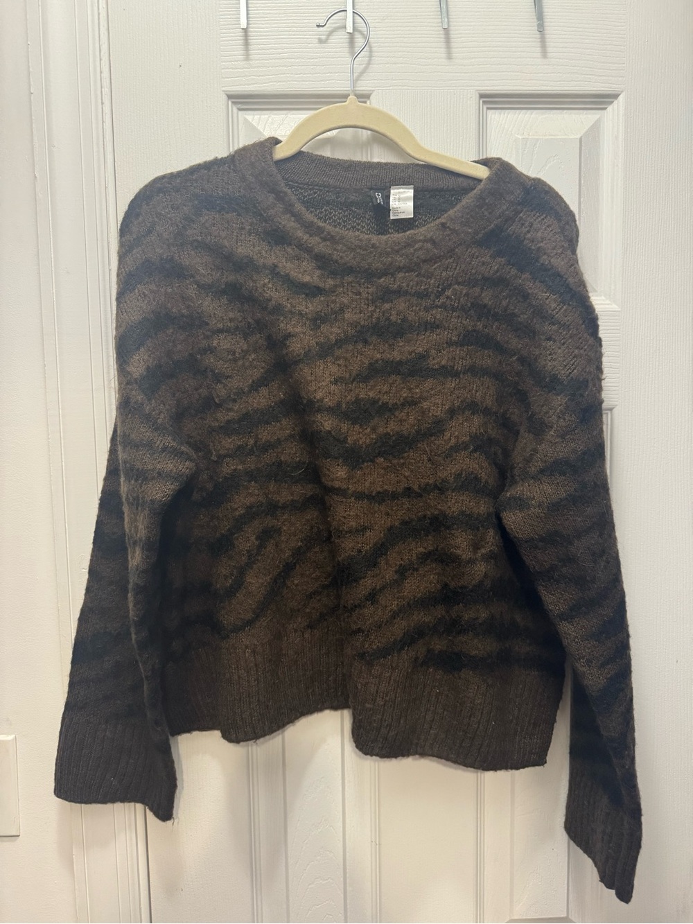 H&M Brown and Black Animal-Print Crewneck Sweater